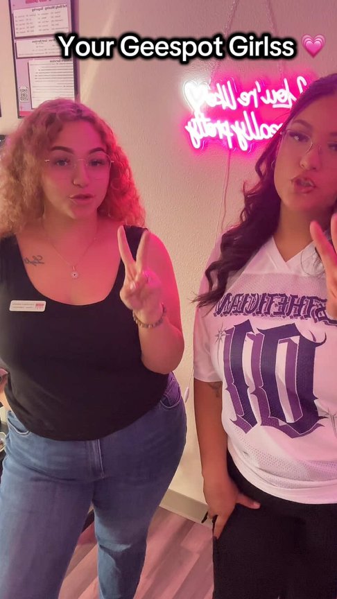 Gwen and Monika joking together at Geespot Aesthetics